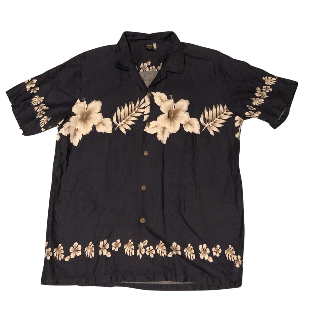 Palmwave Hawaii Mens Navy Blue Floral Hibiscus Tropical Aloha Camp‎ Shirt XL